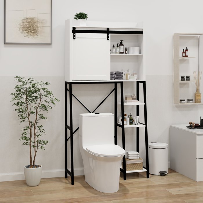 Mueble encima inodoro baño blanco - estantes ajustables + puerta corredera