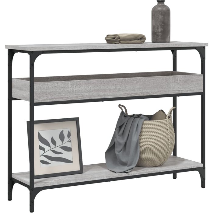 Mesa consola con estante, gris sonoma, 100x29x75 cm