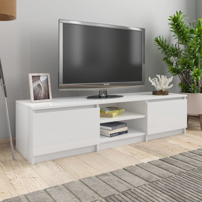 Mueble tv blanco brillante 140x40x35,5 cm de madera ingenierizada