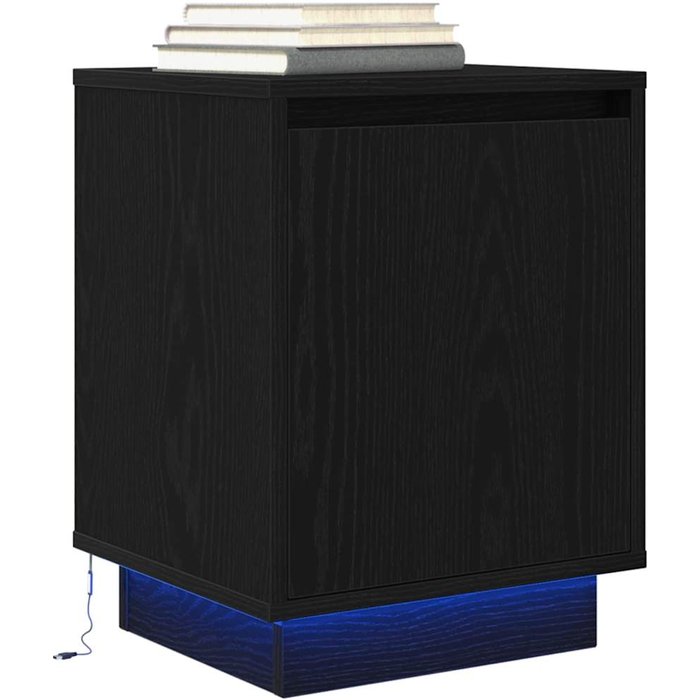 Mesita de noche | mesilla de noche con luces led negra 38x34x50 cm cfw75771