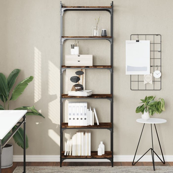 Librería 6 estantes madera ingeniería roble ahumado 60x30x188cm vidaxl