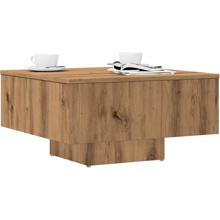 Mesa de centro artesanal de roble 60x60x31,5 cm de madera de contrachapada