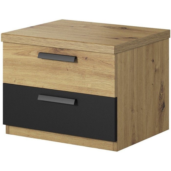 Mesa de noche fox 2 cajones 46.3x36.5x40 roble claro y negro