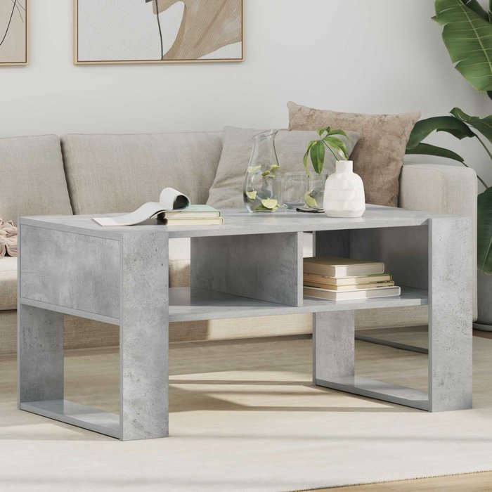 Mesa de centro, gris hormigón, 92 x 53 x 45 cm, madera de ingeniería