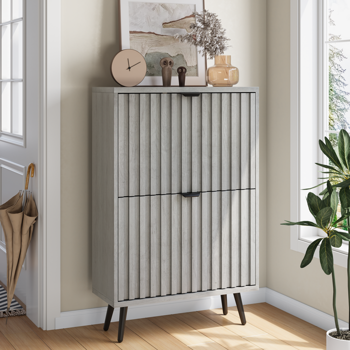 Zapatero 60 cm, 2 puertas abatibles, ranurado, mdf y paneles, gris, antivuelco