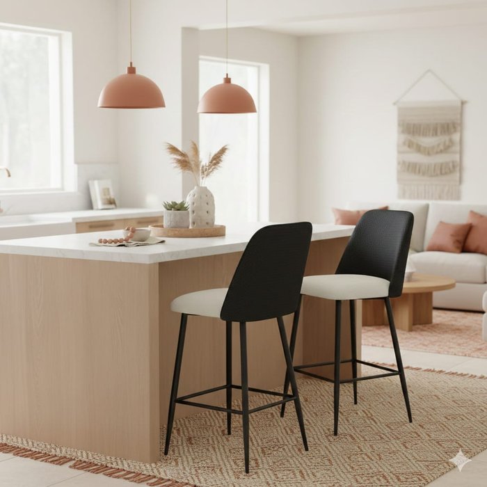 Taburetes bar essenza acero pu negro beige 45x54x94 cm respaldo curvado