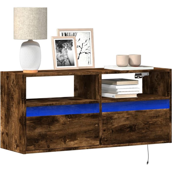 Vidaxl mueble de tv de pared con luces led roble ahumado 100x31x45 cm