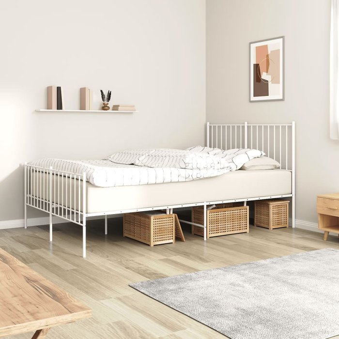 Estructura de cama de metal con cabecero/pie de cama blanco 120x190cm