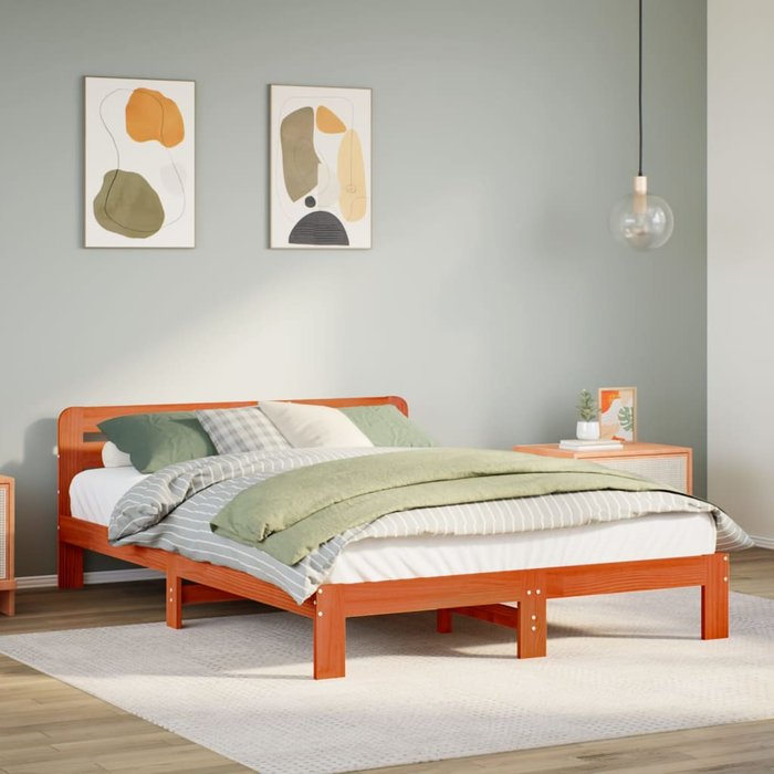 Cama sin colchón madera maciza pino marrón cera 150x200 cm vidaxl