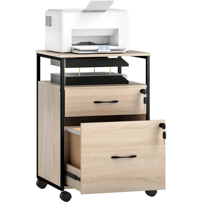 Bloque de cajones con cerradura y ruedas 44x40x66,5cm madera negro