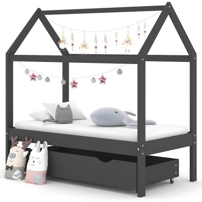 Vidaxl estructura de cama infantil y cajón madera pino gris 70x140cm