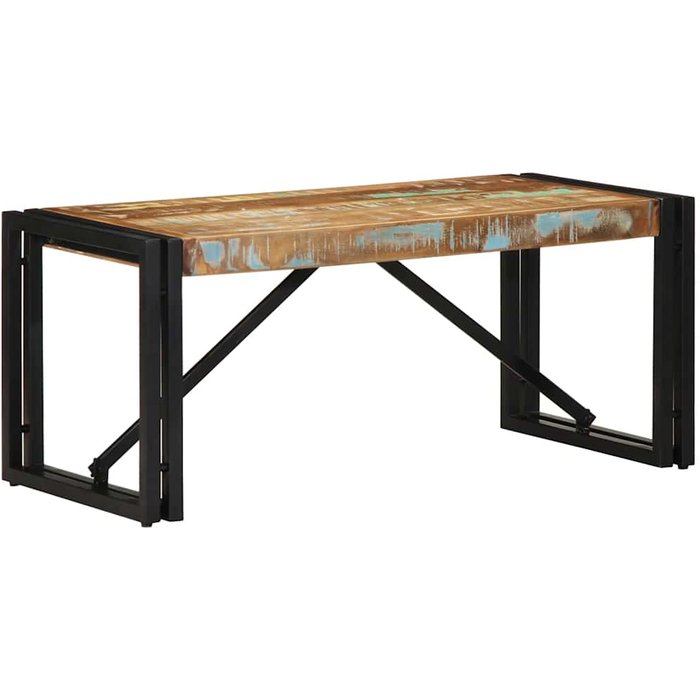 Mesa de centro multicolor de 80x40x35 cm, de madera maciza reciclada. - pangivo