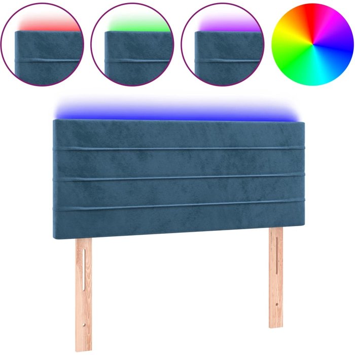Cabecero cama - mueble cabecero con led de terciopelo azul oscuro 90x5x78/88 cm