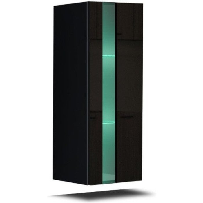 Mueble de salón negro colección cepto 37x91cm, 1 puerta con vidrio, 2 estantes.