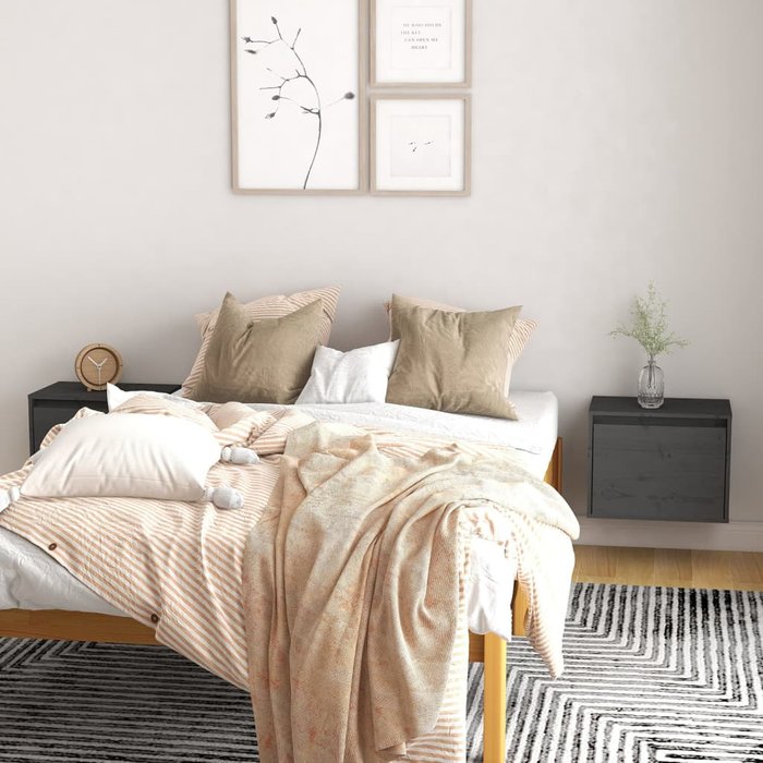 Armarios de pared 2 uds gris 45x30x35 cm madera maciza de pino