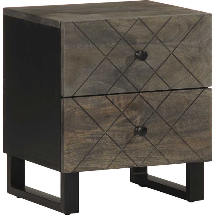 Mesita de noche negra 40x33x46 cm madera maciza de mango