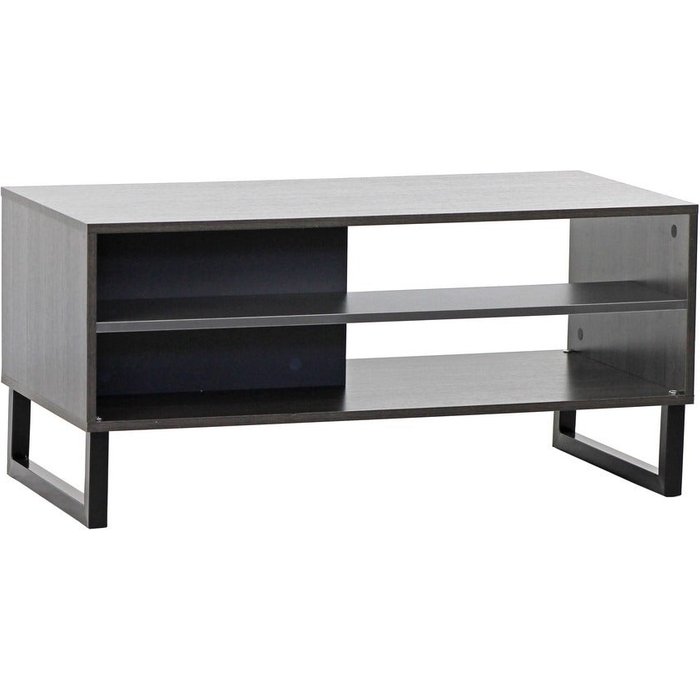 Mesita baja con 2 estantes en olmo oscuro y imitación madera gris 101x47x50 cm