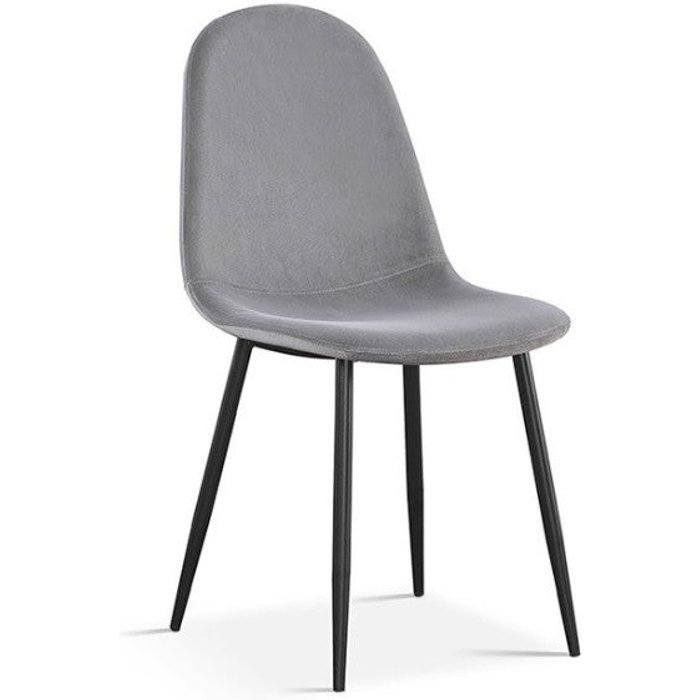 Silla boï – terciopelo gris – patas de metal negro – diseño moderno