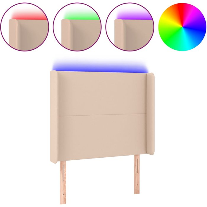 Cabecero con led cuero sintético capuchino 83x16x118/128 cm - comfortxl