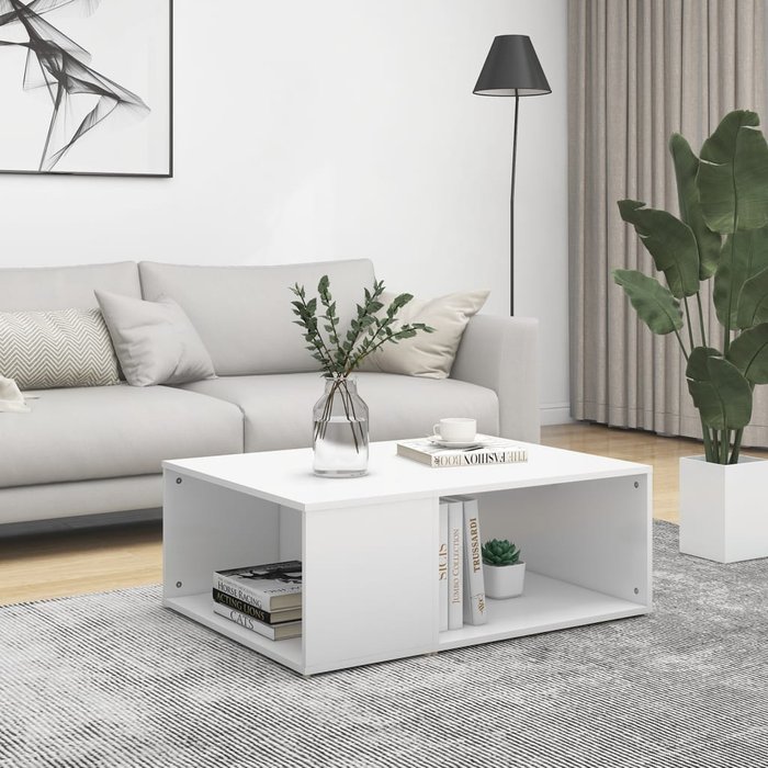 Mesa de centro blanca, 90x67x33 cm, madera de ingeniería.