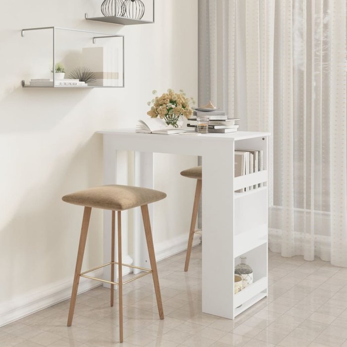 Mesa alta con almacenaje blanco 102x50x103,5 cm madera contrachapada