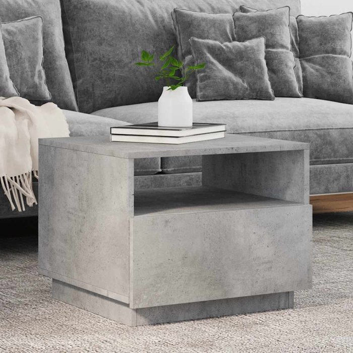 Mesa de centro con luces led, color gris hormigón, 50x49x40 cm