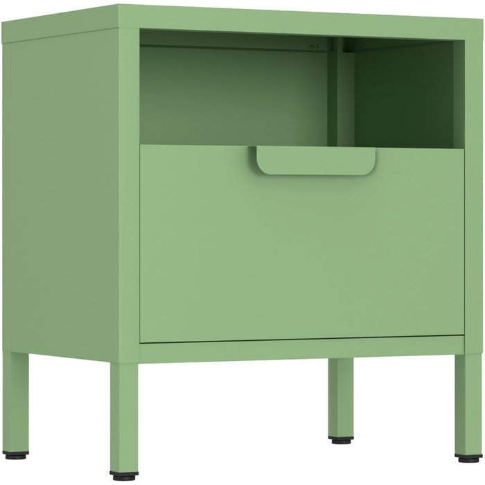 Mesita de noche de metal color salvia, 45 x 30 x 50 cm