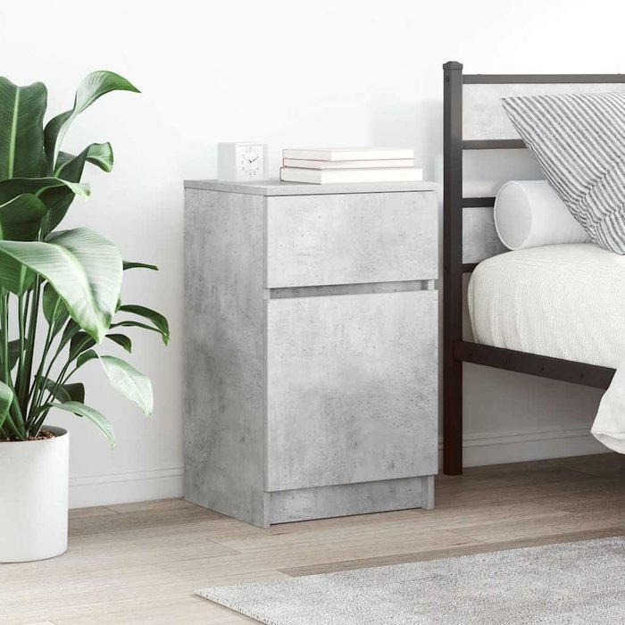 Mesita de noche gris hormigón 39x35x65 cm madera de ingeniería