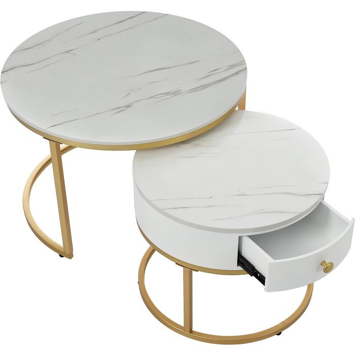 Mesa de centro redonda nesting moderno mármol brillante set de 2 para salón