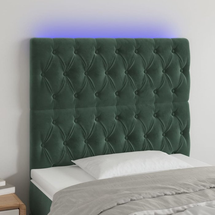 Cabecero led verde oscuro 90x7x118/128 cm terciopelo