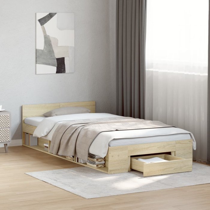 Maison exclusive - cama con cajón madera de ingeniería roble sonoma 75x190 cm