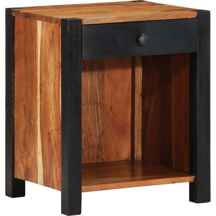 Mesita de noche marrón de 40 x 35 x 50 cm, de madera maciza de acacia.