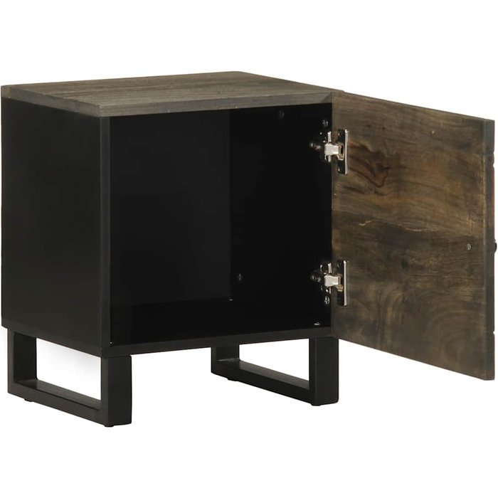 Mesita de noche de madera maciza de mango negra 40x33x46 cm - comfortxl