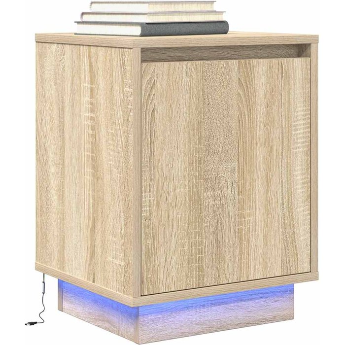 Maison exclusive - mesilla de noche con luces led roble sonoma 38x34x50 cm