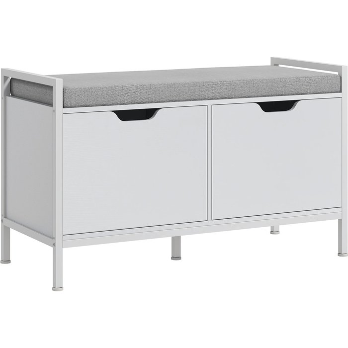 Banco zapatero homcom melamina de madera, poliéster blanco 84x35x50 cm