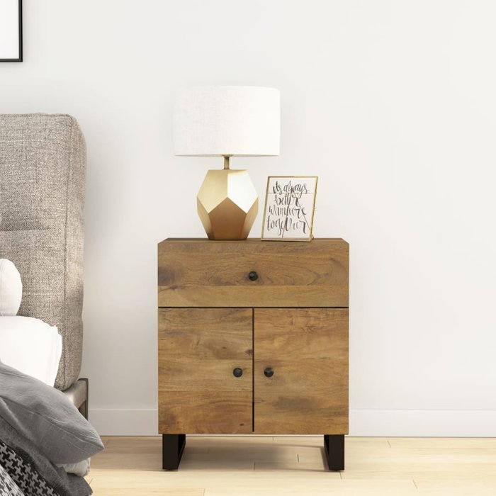 Mesita de noche 50x33x60 cm madera de mango y madera contrachapada