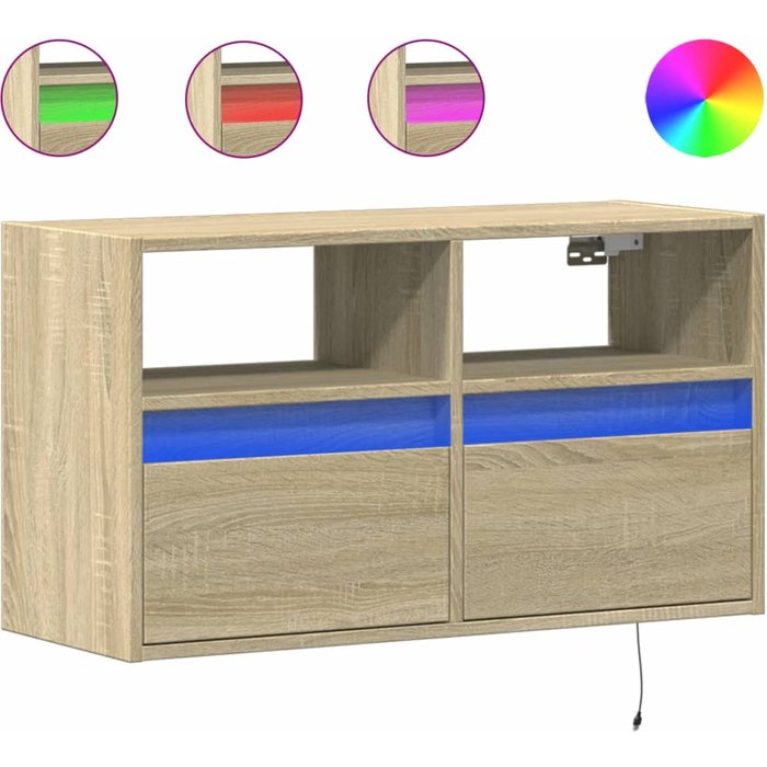 Mueble de tv de pared con iluminación led roble sonoma 80x31x45 cm - comfortxl