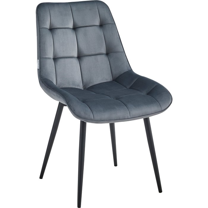 Silla de comedor miami gris oscuro tejido velour con patas de metal negro