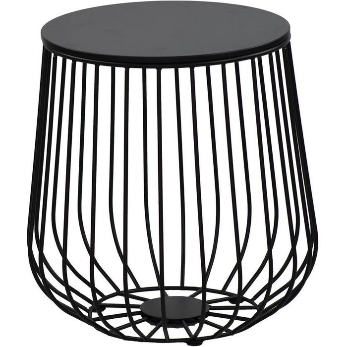 Mesita baja de metal negro con estante de madera 41,5x43 cm