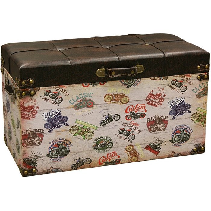 Baul mullido mediano/grande con decoración de motos