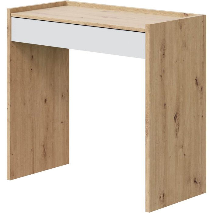 Mesa escritorio con un cajón, color roble nodi y blanco artik