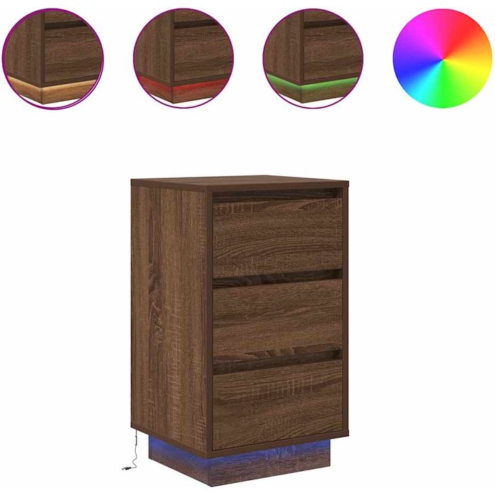 Mesilla de noche con luces led roble marrón 38x34x65 cm - comfortxl
