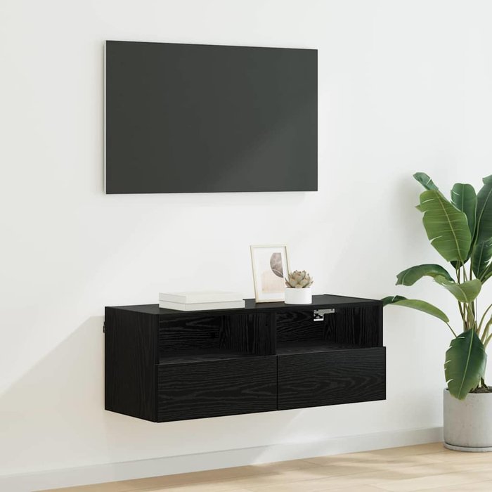 Mueble de tv de pared, roble negro, 80 x 30 x 30 cm, madera de ingeniería