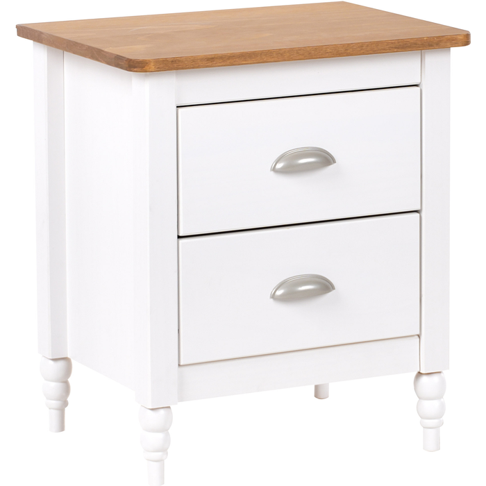 Beliani mesita de noche 2 cajones shillington madera de pino marrón/blanco