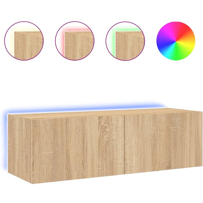 Mueble de tv de pared con luces led roble sonoma 100x35x31 cm - comfortxl