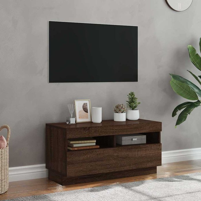 Mueble de tv con luces led, roble marrón, 80x35x40 cm