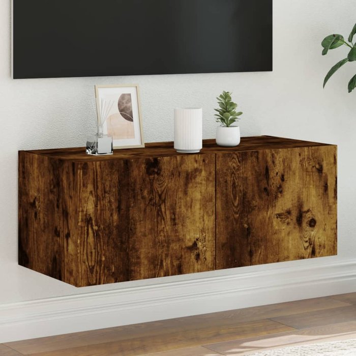 Mueble tv de pared con luces led roble ahumado 80x35x31 cm