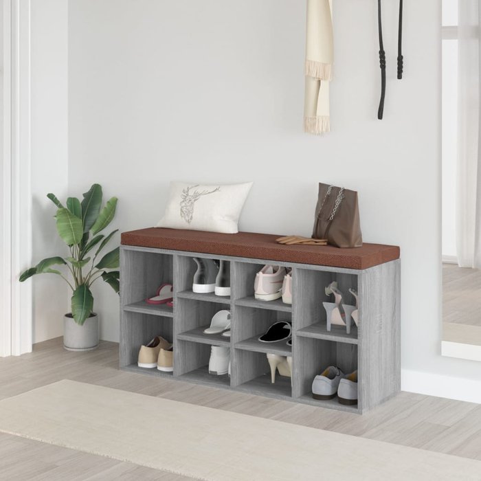 Banco zapatero sonoma gris, 103x30x48 cm, madera de ingeniería.
