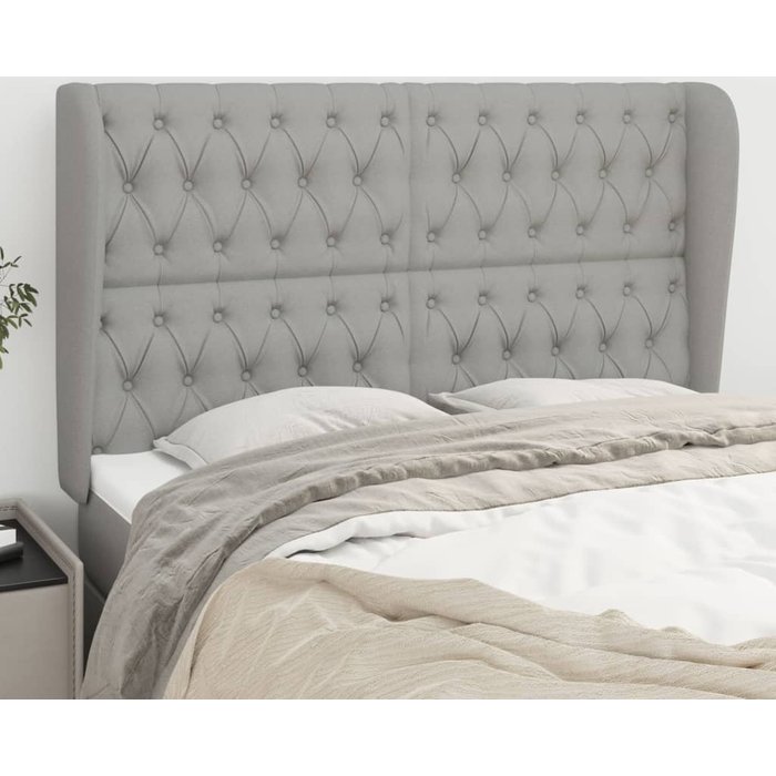 Cabecero con orejas de tela gris claro 163x23x118/128 cm