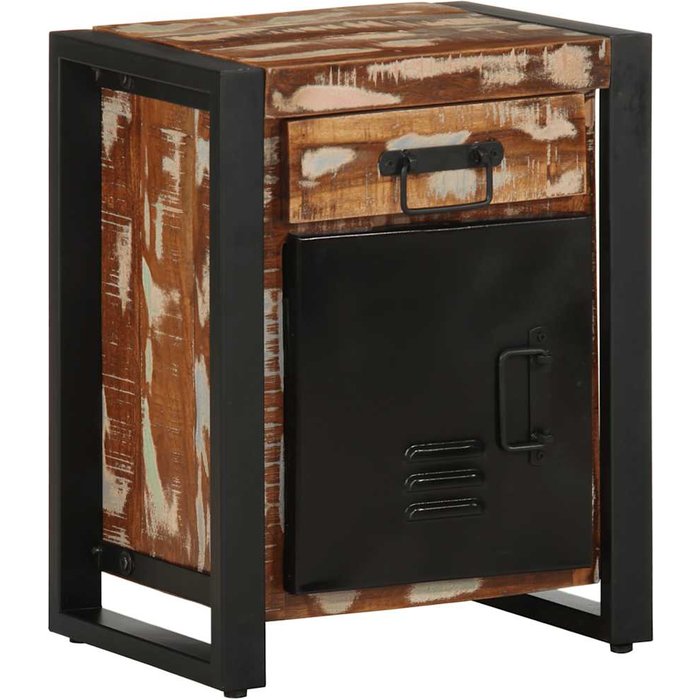 Mesita de noche multicolor de 40x30x50 cm, de madera reciclada.